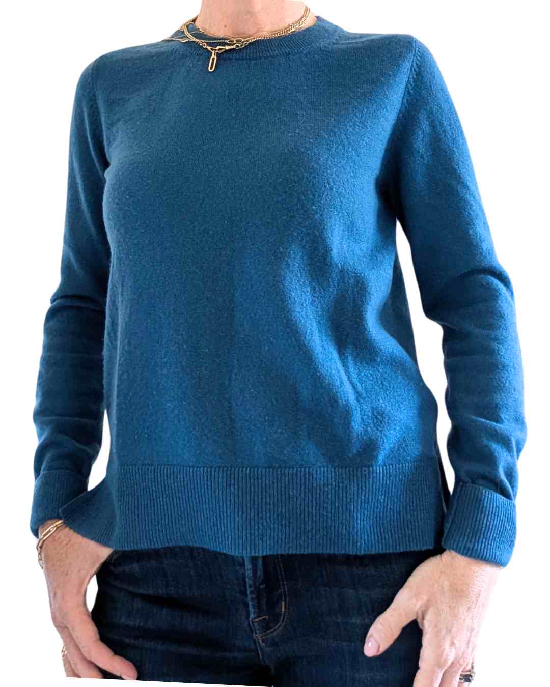 High Quality Organic Cashmere Sweater Ocean Blue Pullover Designed in Ireland.