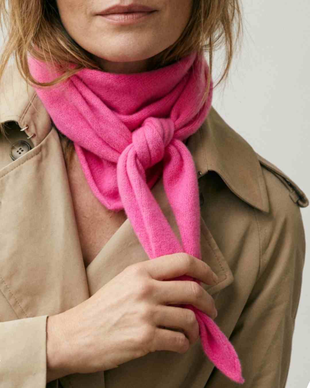 Fuschia Pink Cashmere Neck Scarf styled for Spring accessory and Mothers Day gift