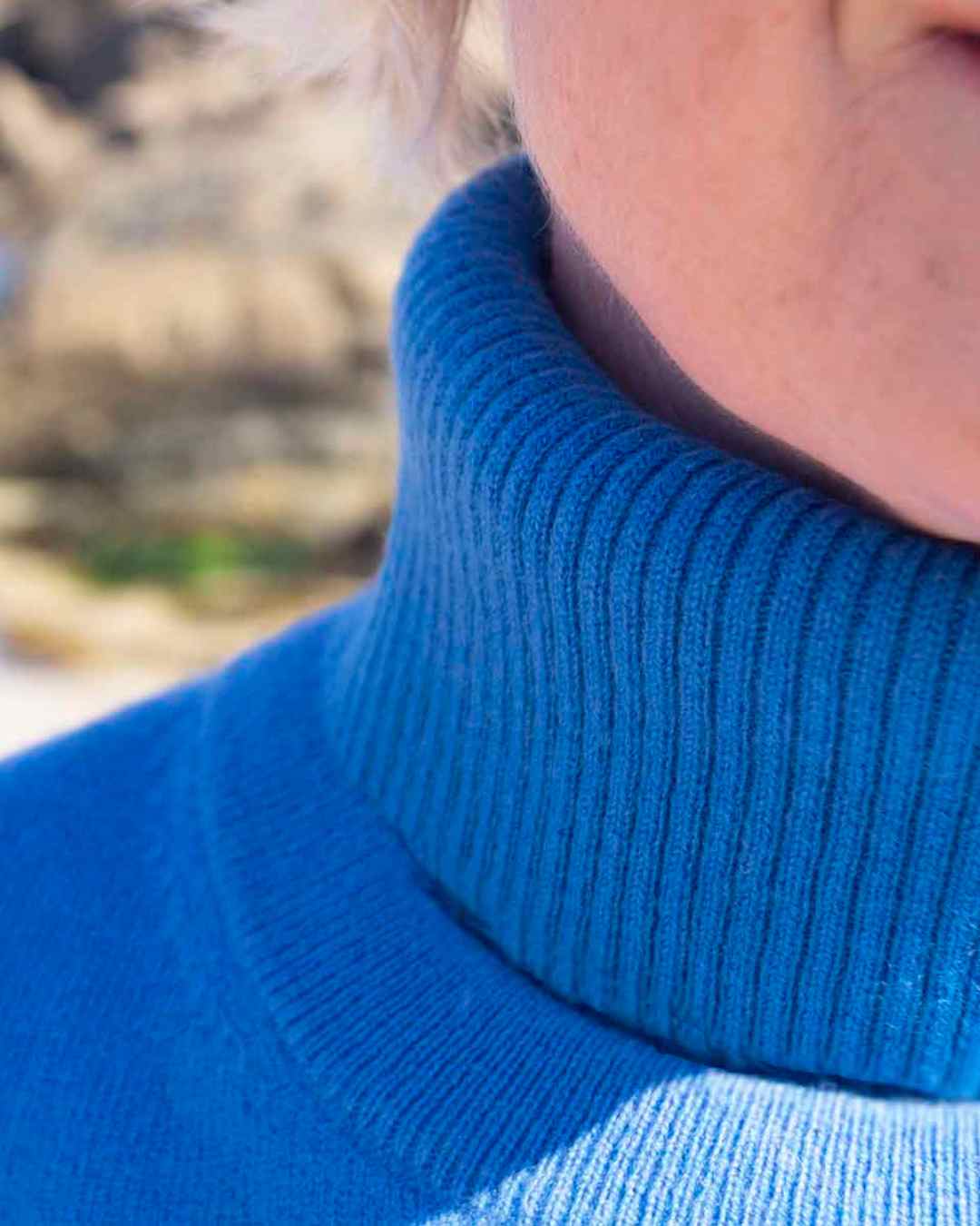 azure blue cashmere rollneck