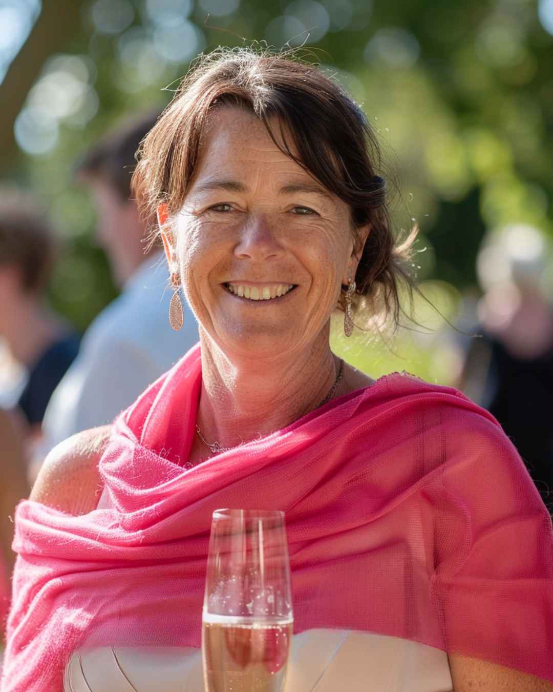 Woman wearing pink featherlight cashmere scarf styled as elegant wrap Ireland