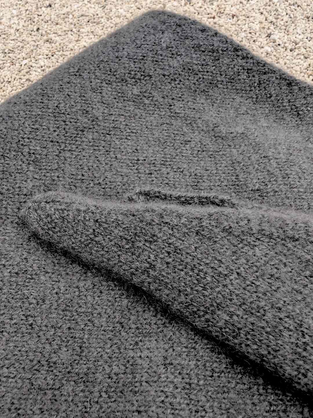 up close Graphite grey pure organic cashmere triangle scarf for women