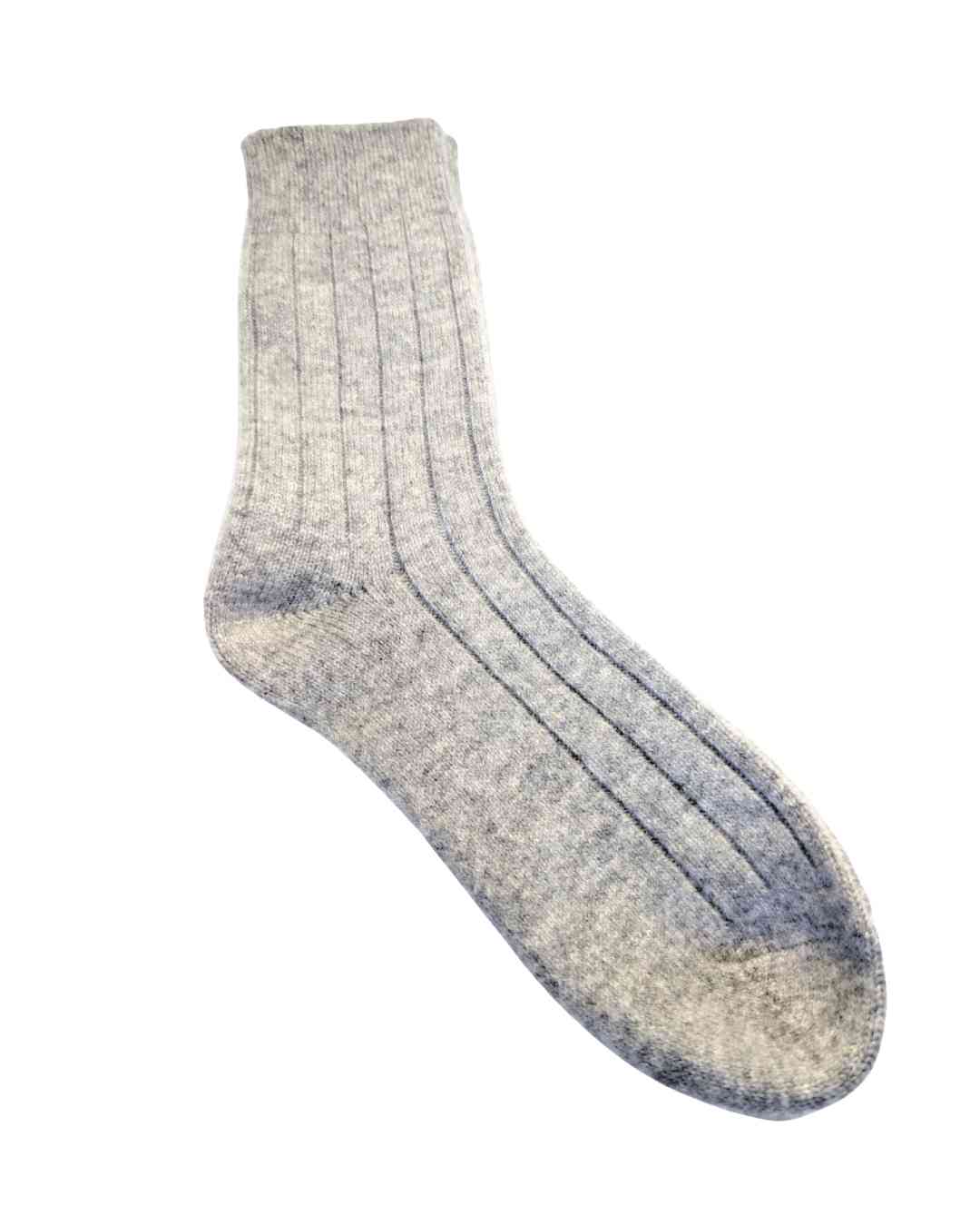 Pair of luxury 100% pure cashmere bed socks in soft grey, designed in Ireland by WearWith.