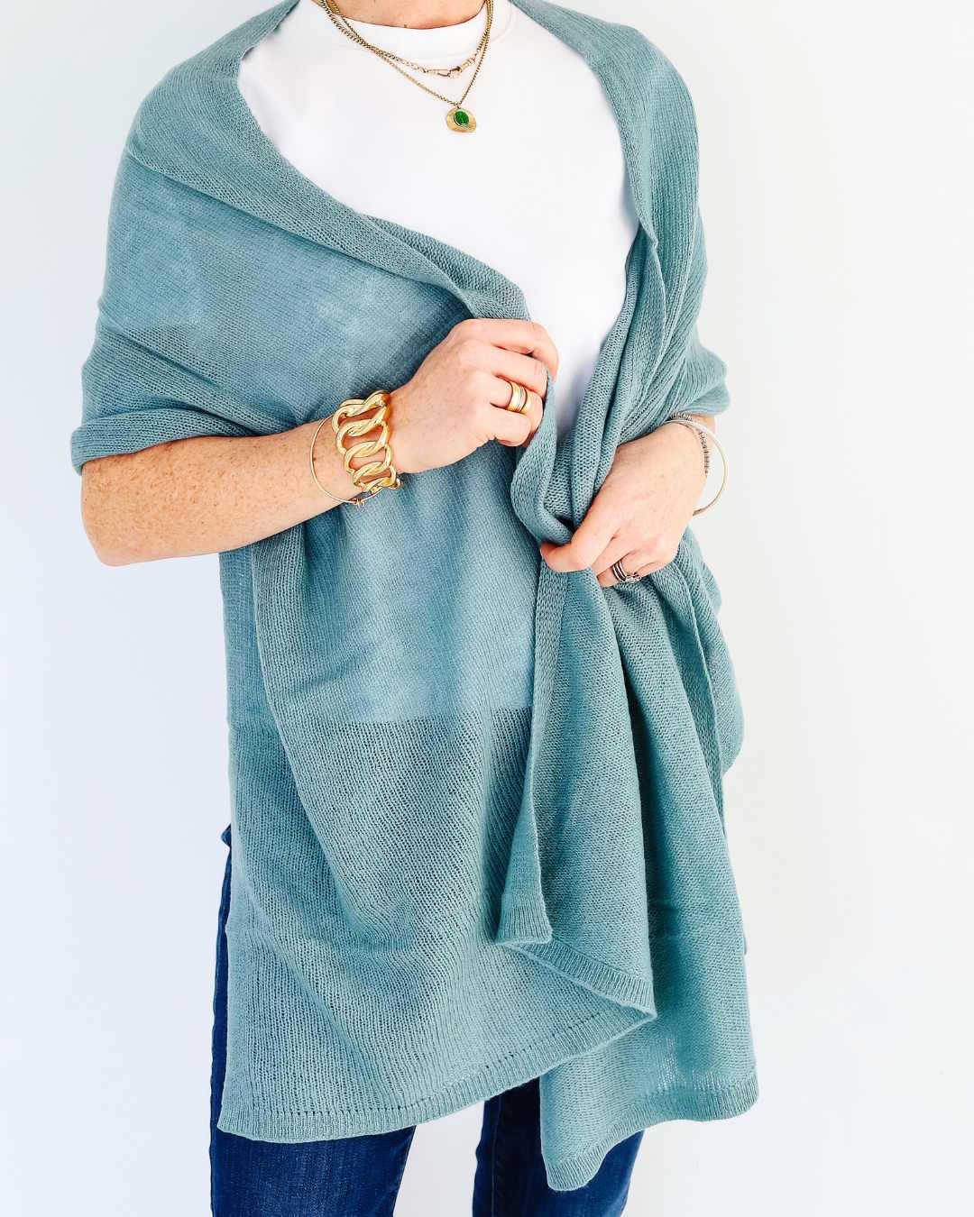Sage green cashmere featherlight scarf sustainable Irish-designed accessory