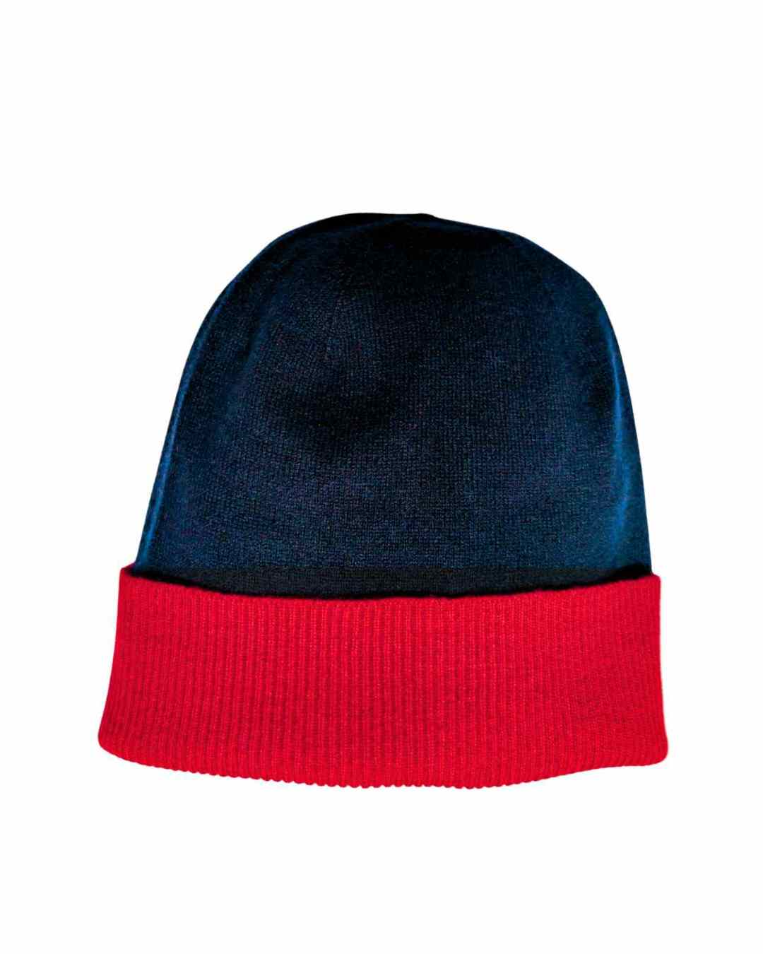 red & Navy cashmere beanie hat for women