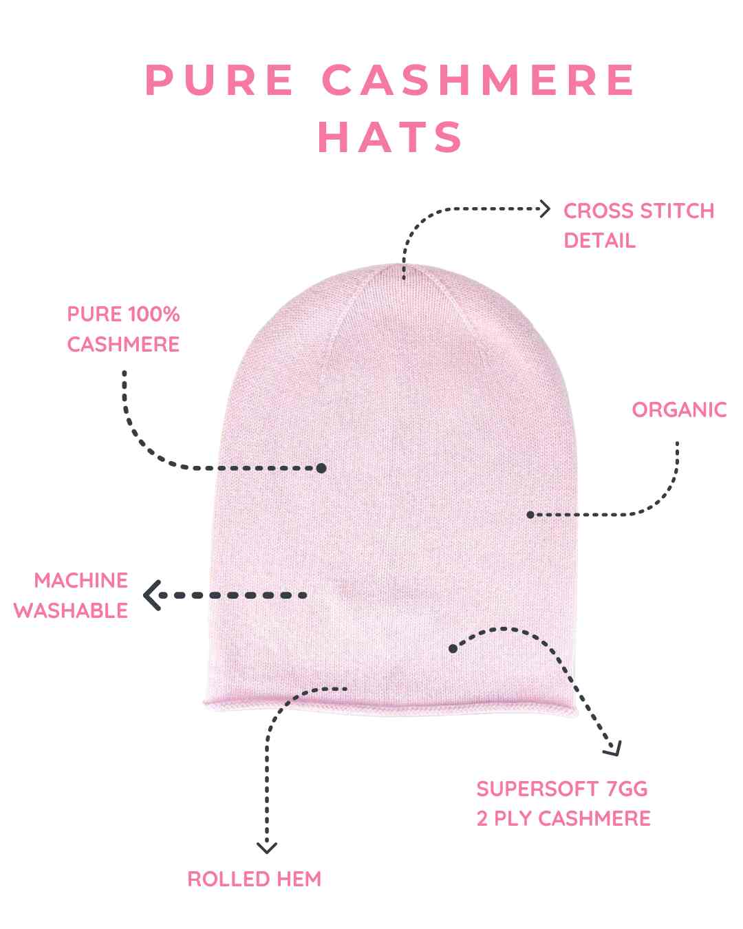 the qualities of our pink cashmere beanie hat
