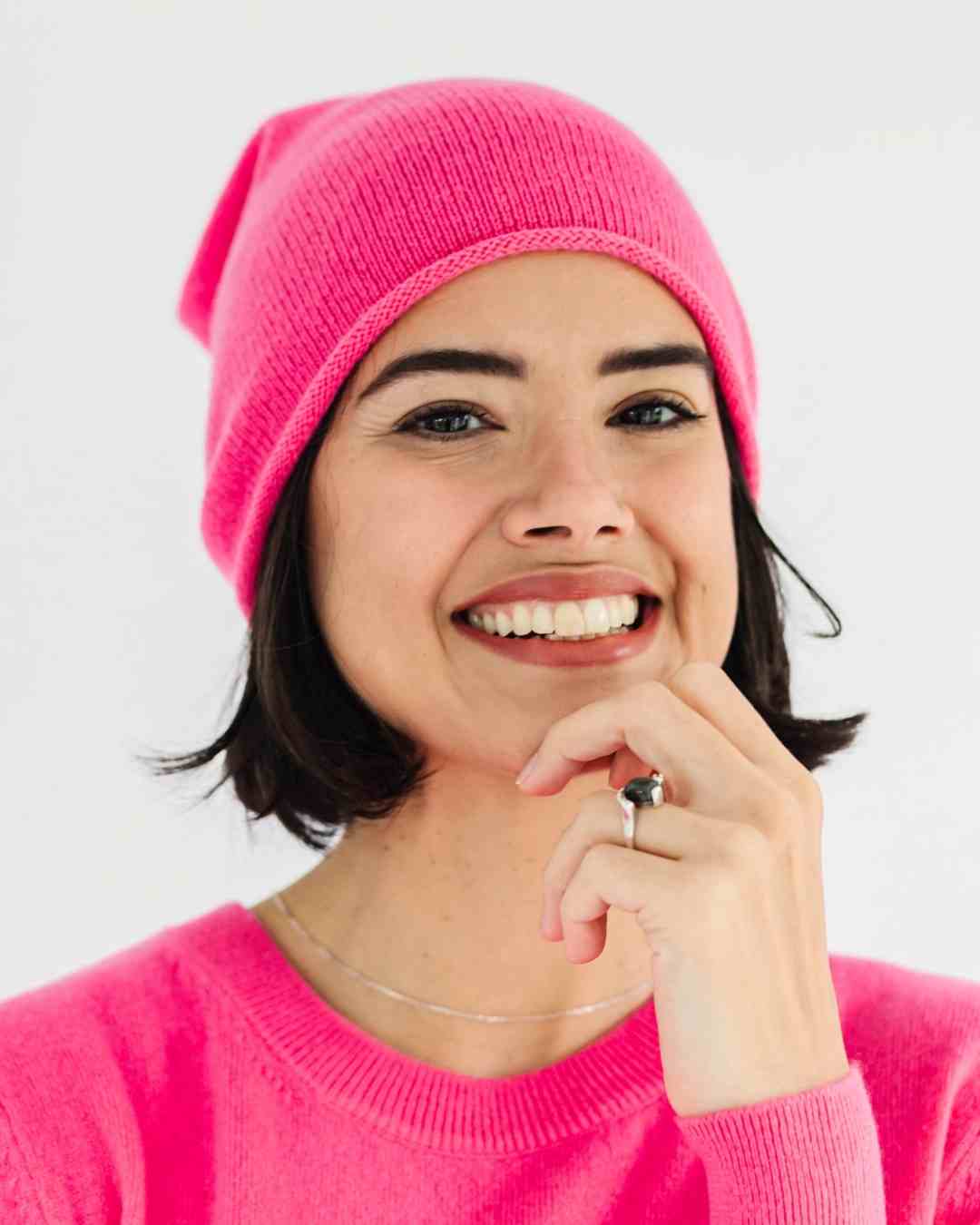 pink pure cashmere beanie hat for women