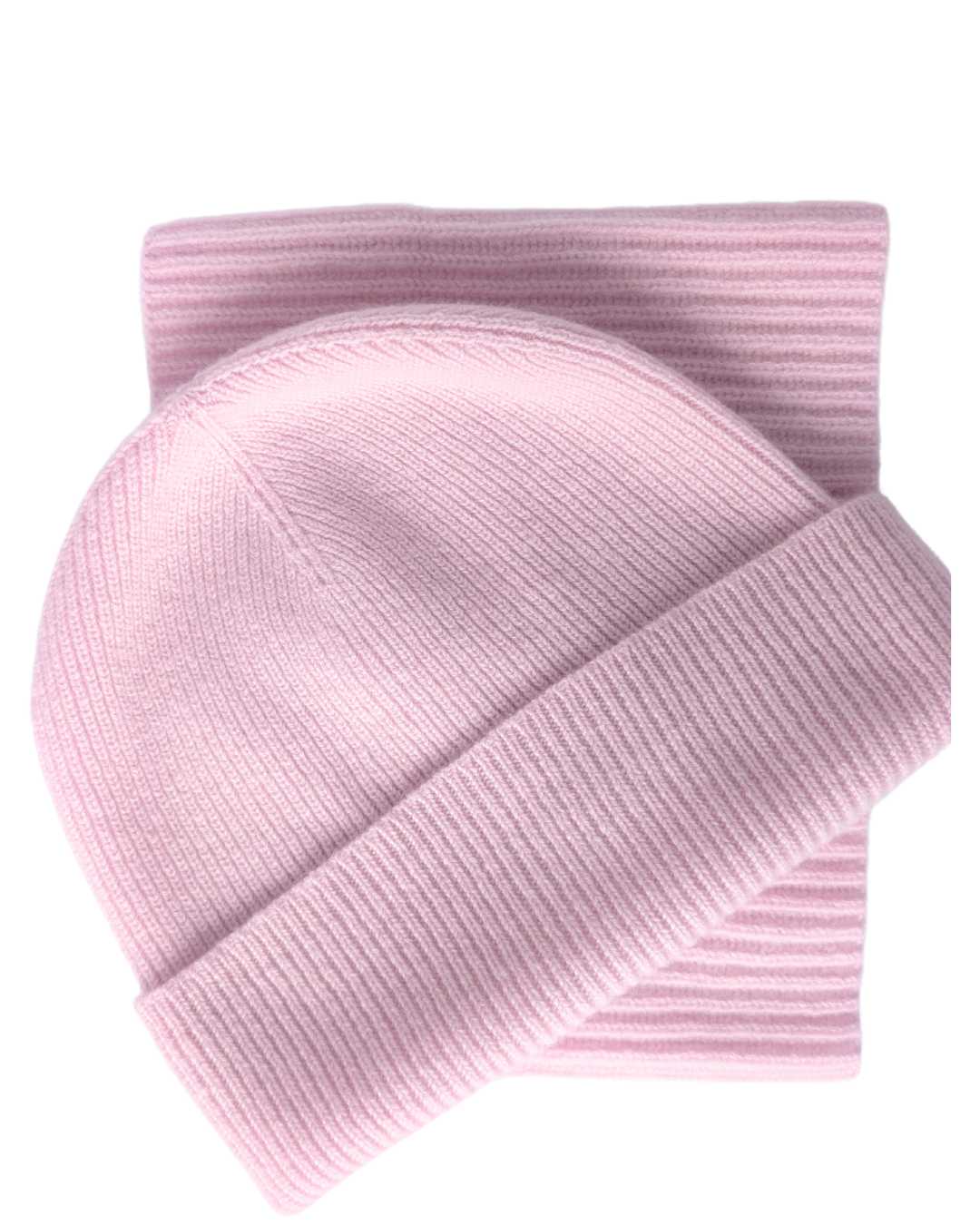 Pink ribbed hat for men or women cashmere