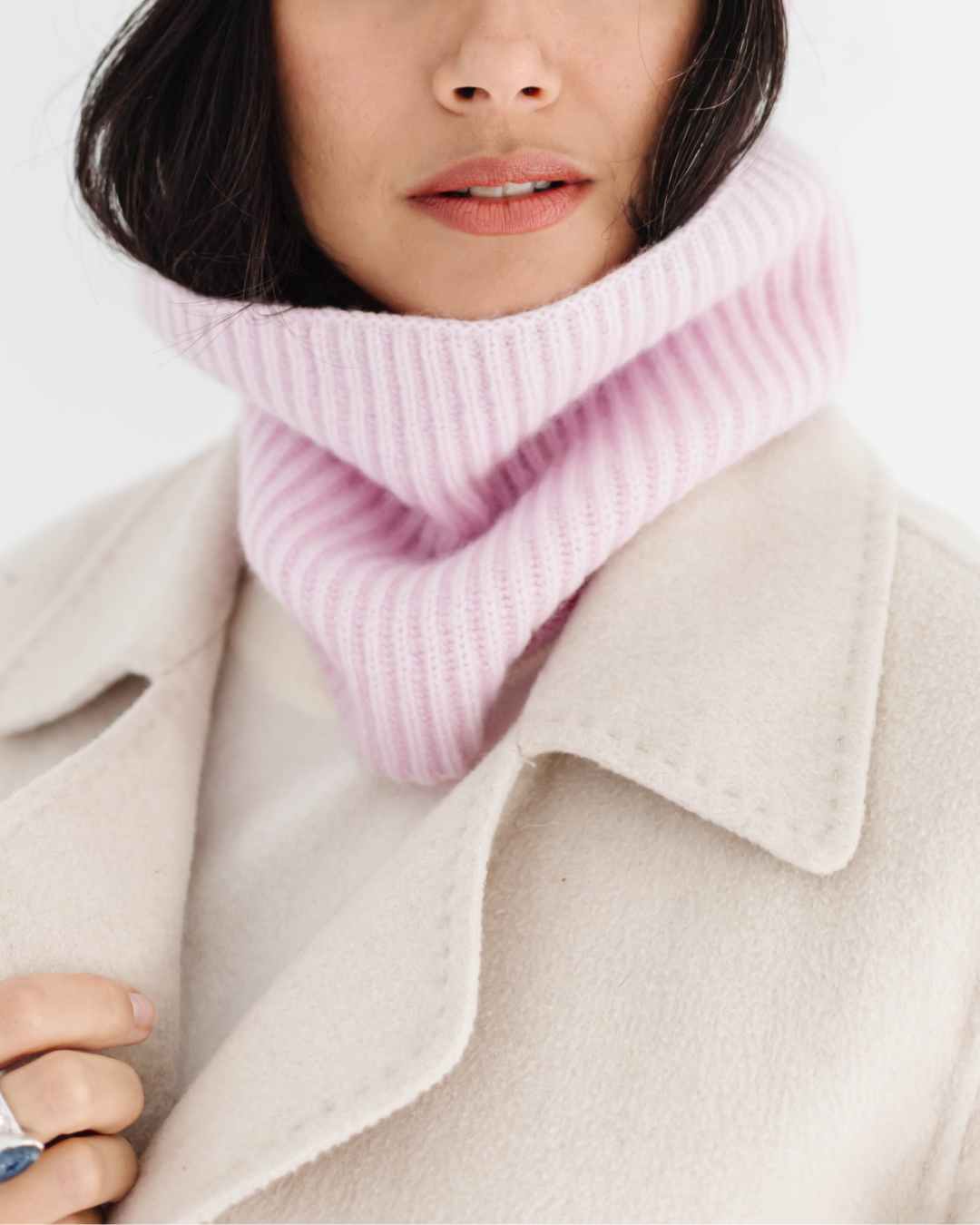 pink ribbed cashmere snood sustainable for women