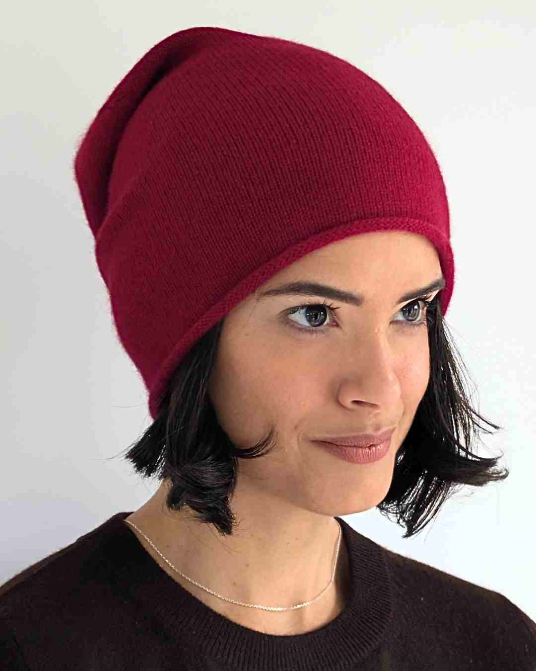 wine knit cashmere beanie women