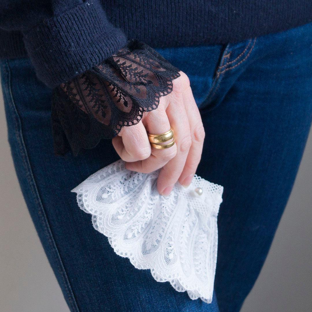 black lace and white faux shirt cuffs for women