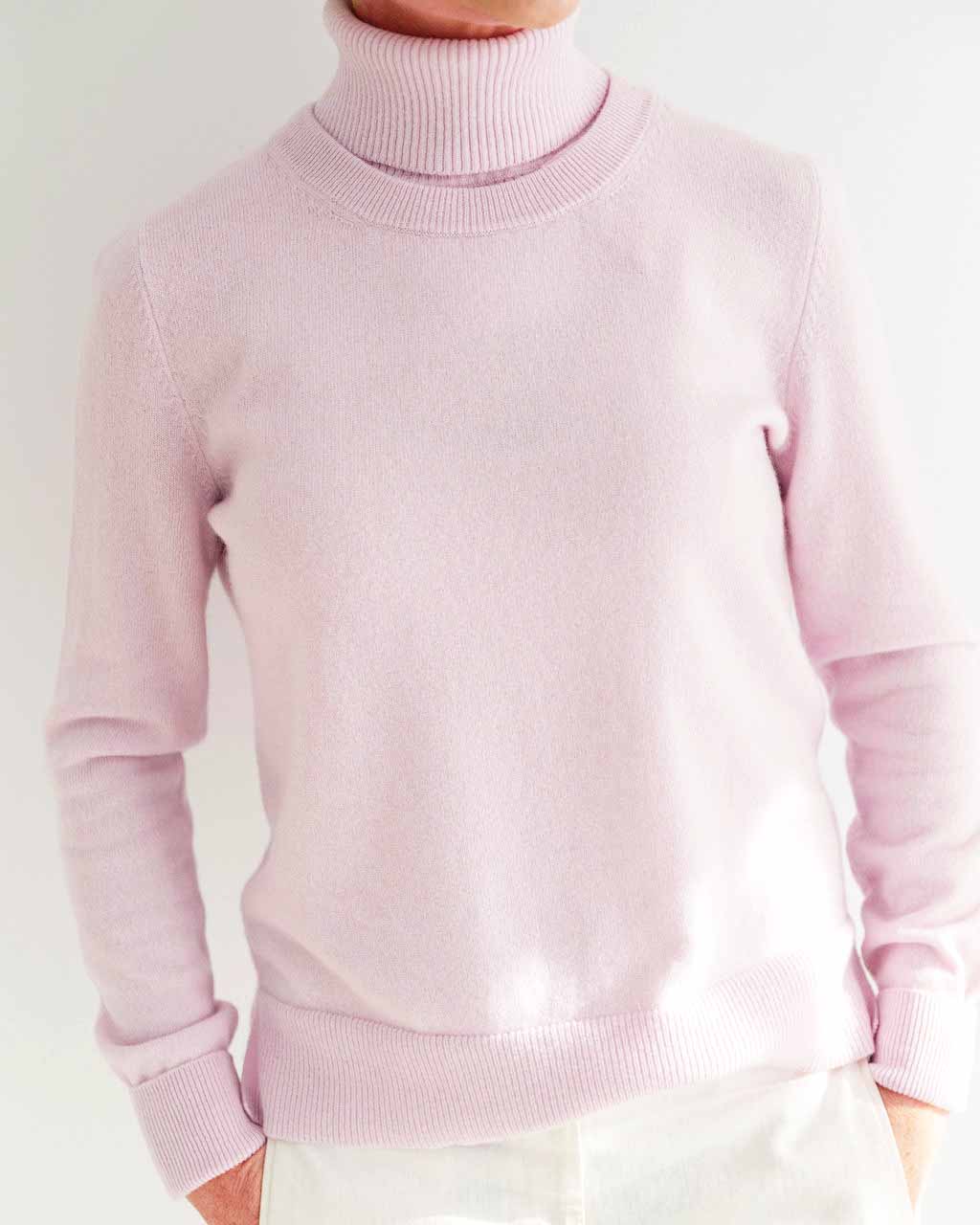 Peony Pink Cashmere Jumper with Poloneck Sweater