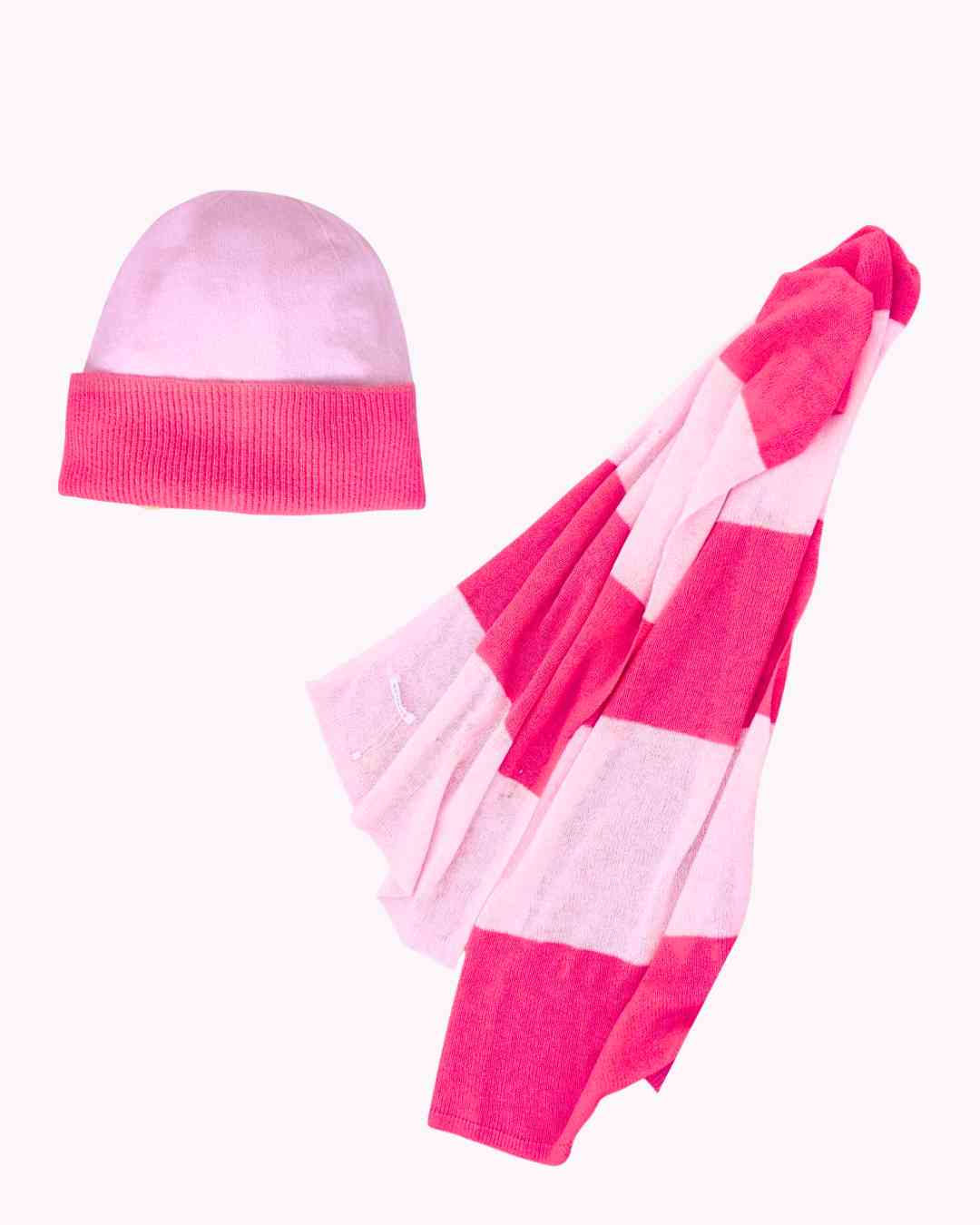 Peony and fuchsia pink cashmere hat and scarf set by Wearwith, pure Mongolian cashmere accessories Ireland