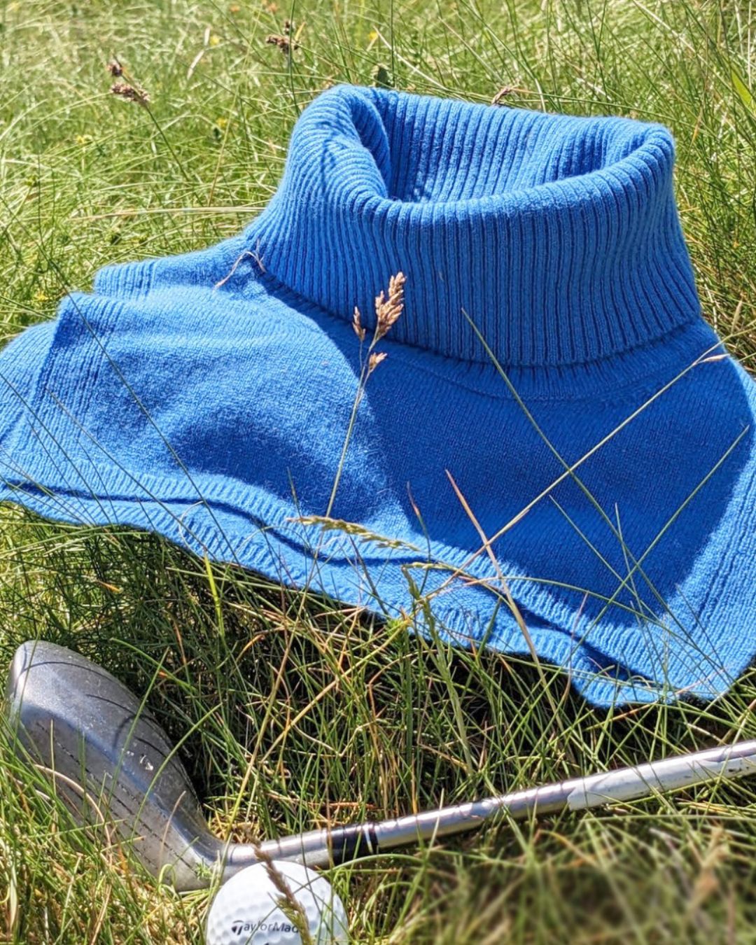 azure blue cashmere polo for golf