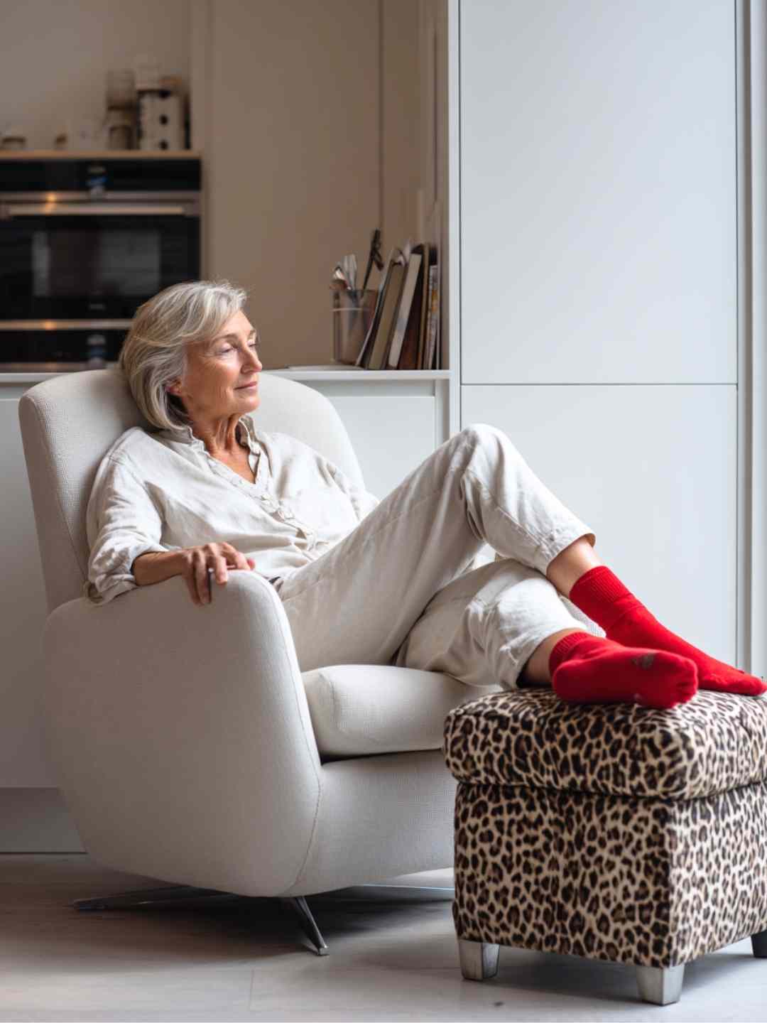 red cashmere socks keeping a lady cosy