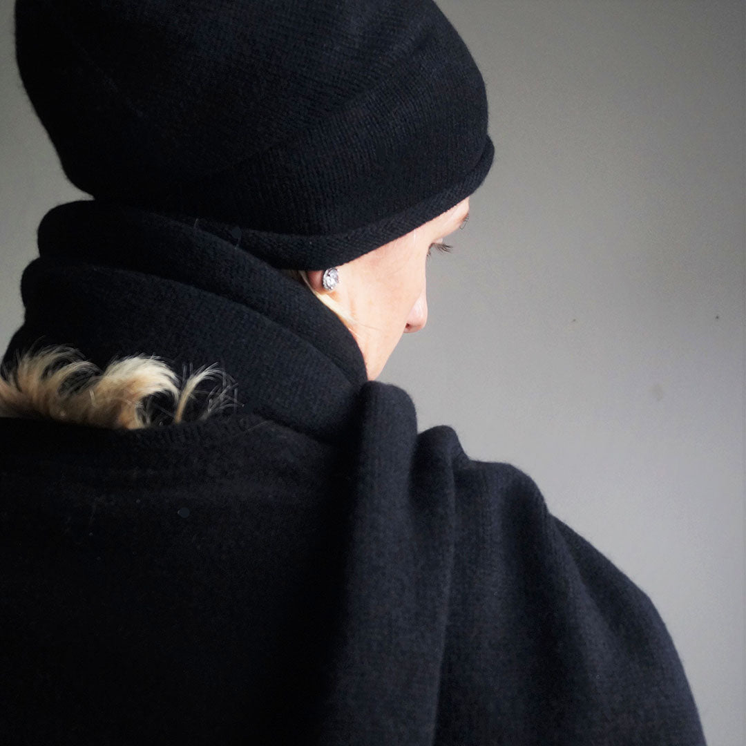 Black Cashmere Hat | 100% Pure Cashmere Beanie | Designed in Ireland