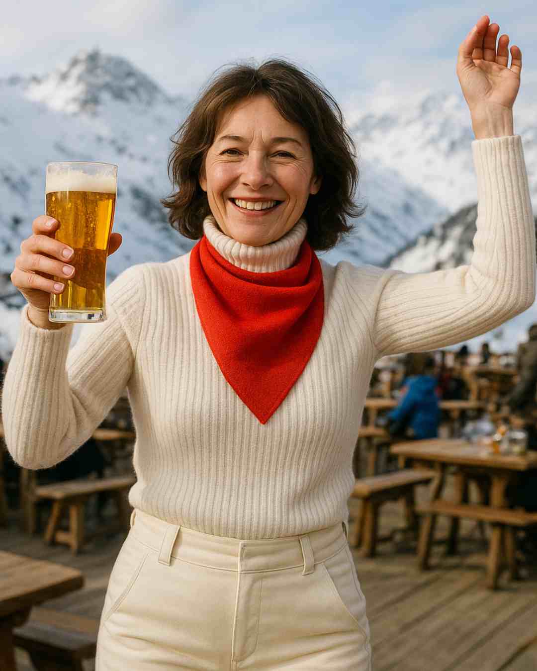 woman wearing cashmere bandana for apres ski