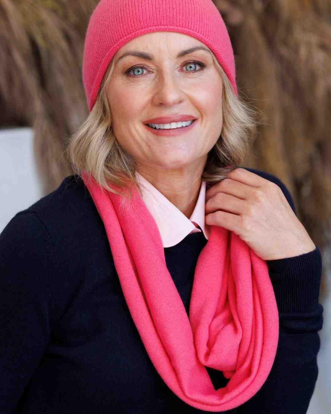pink cashmere hat and cashmere scarf