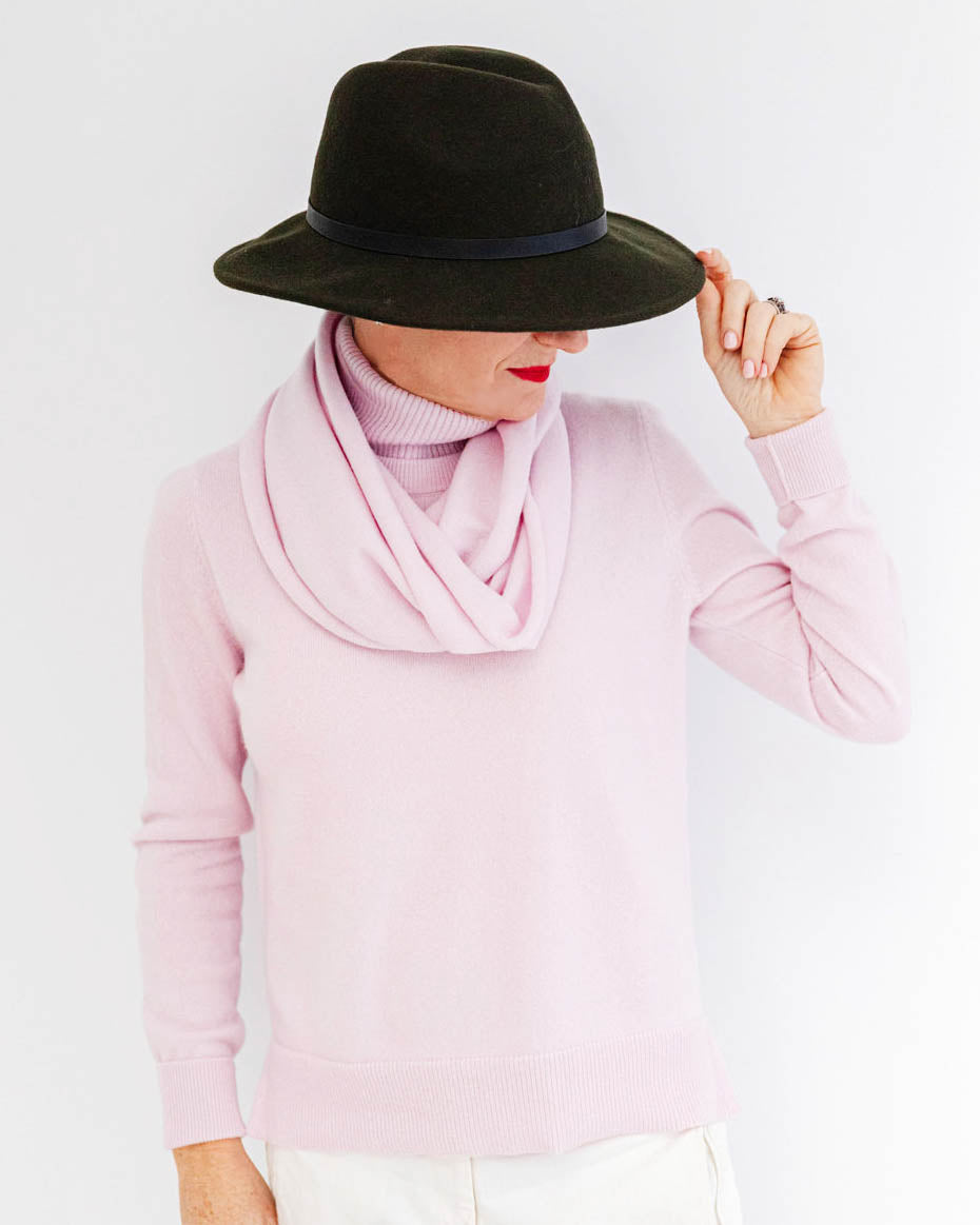 pink cashmere sweater polo and scarf