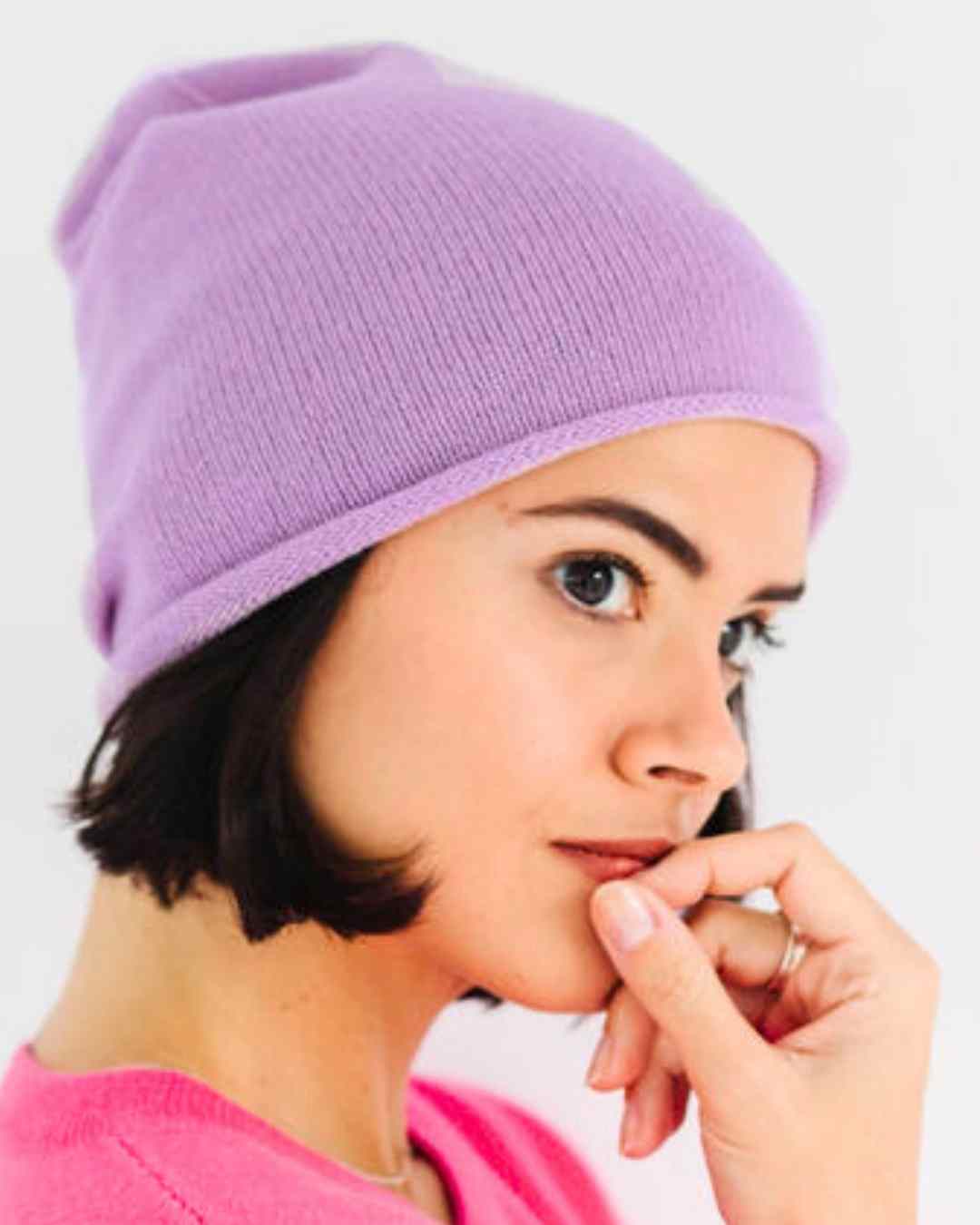 Lavender beanie in pure cashmere for women