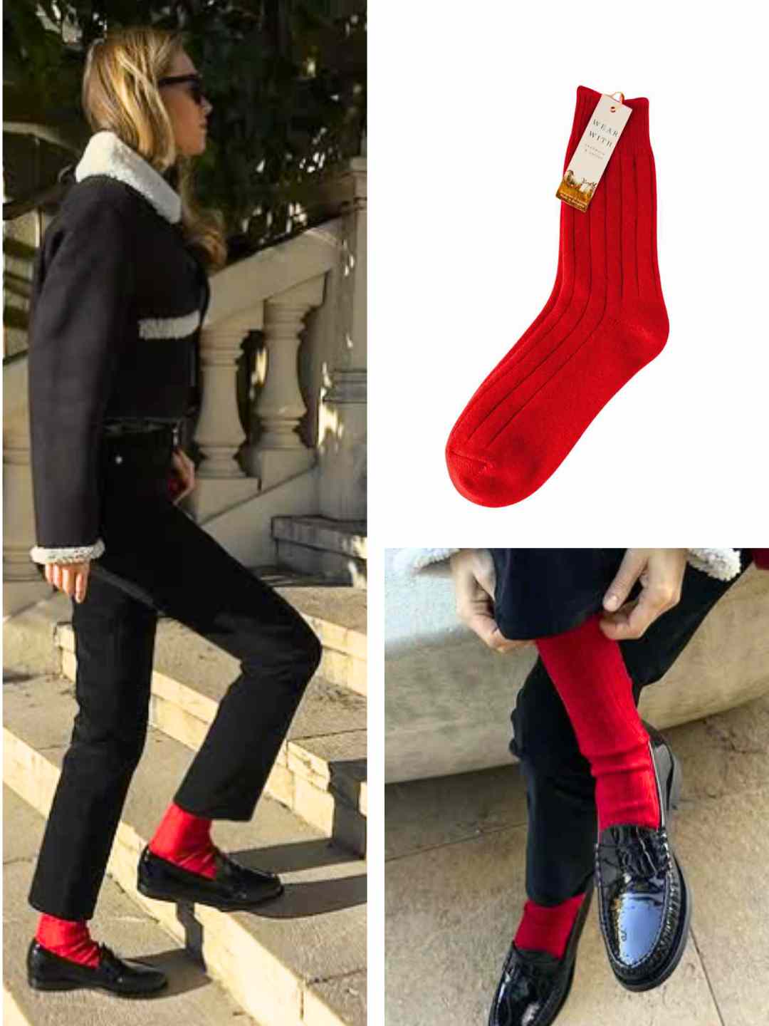 how to style red cashmere socks with loafers 
