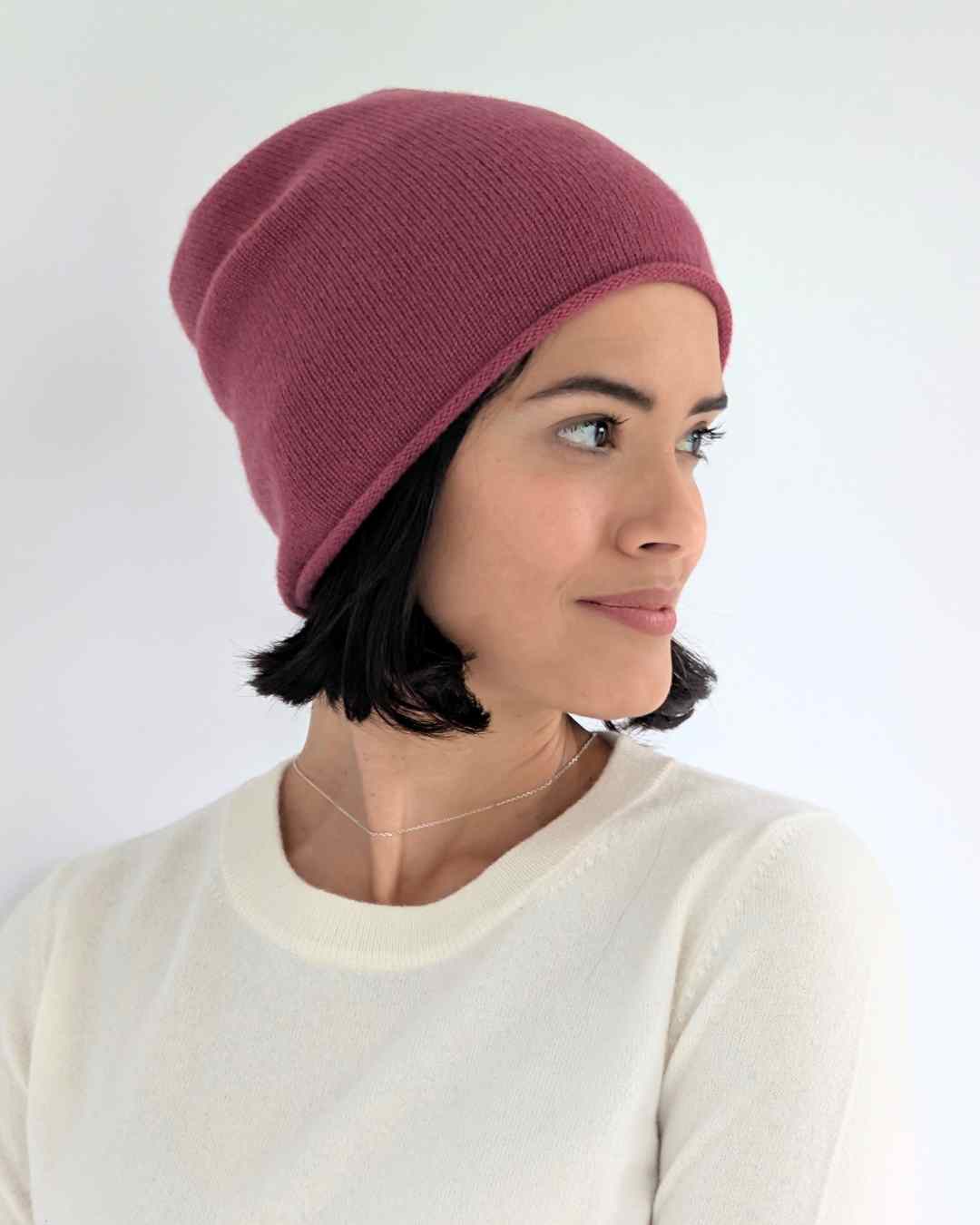 cashmere beanie rosewood pink colour