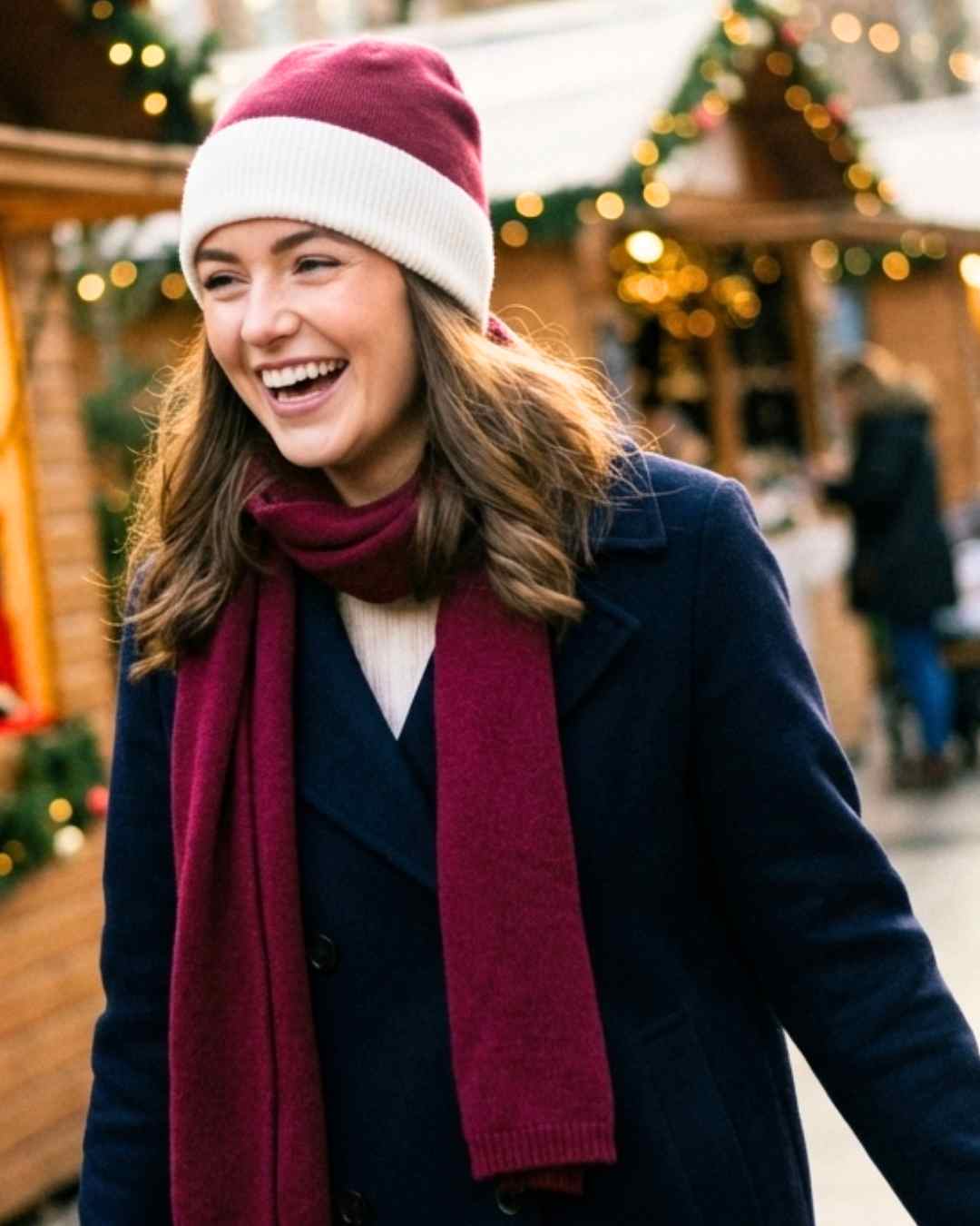 wine white stripe cashmere beanie perfect for women