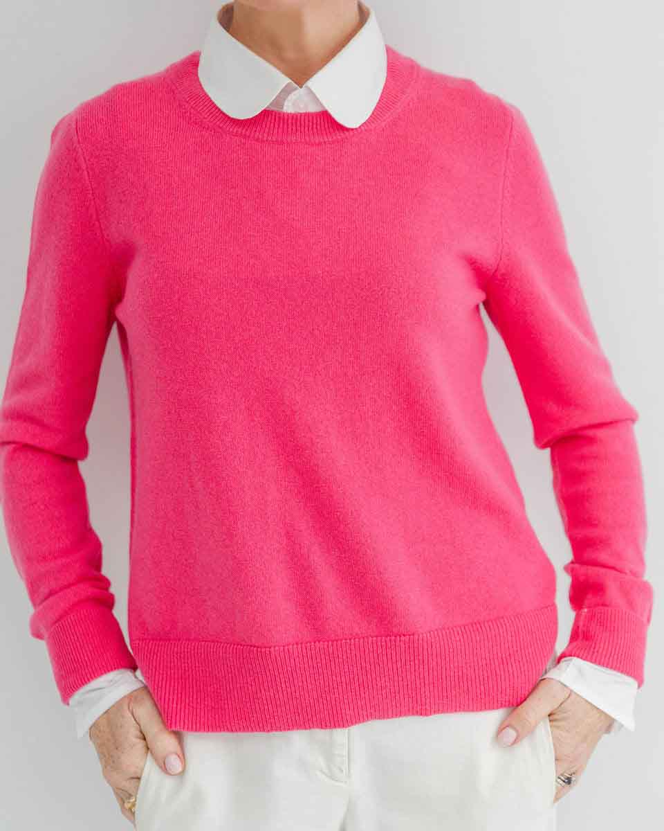 Pink Cashmere Jumper with White Shirt