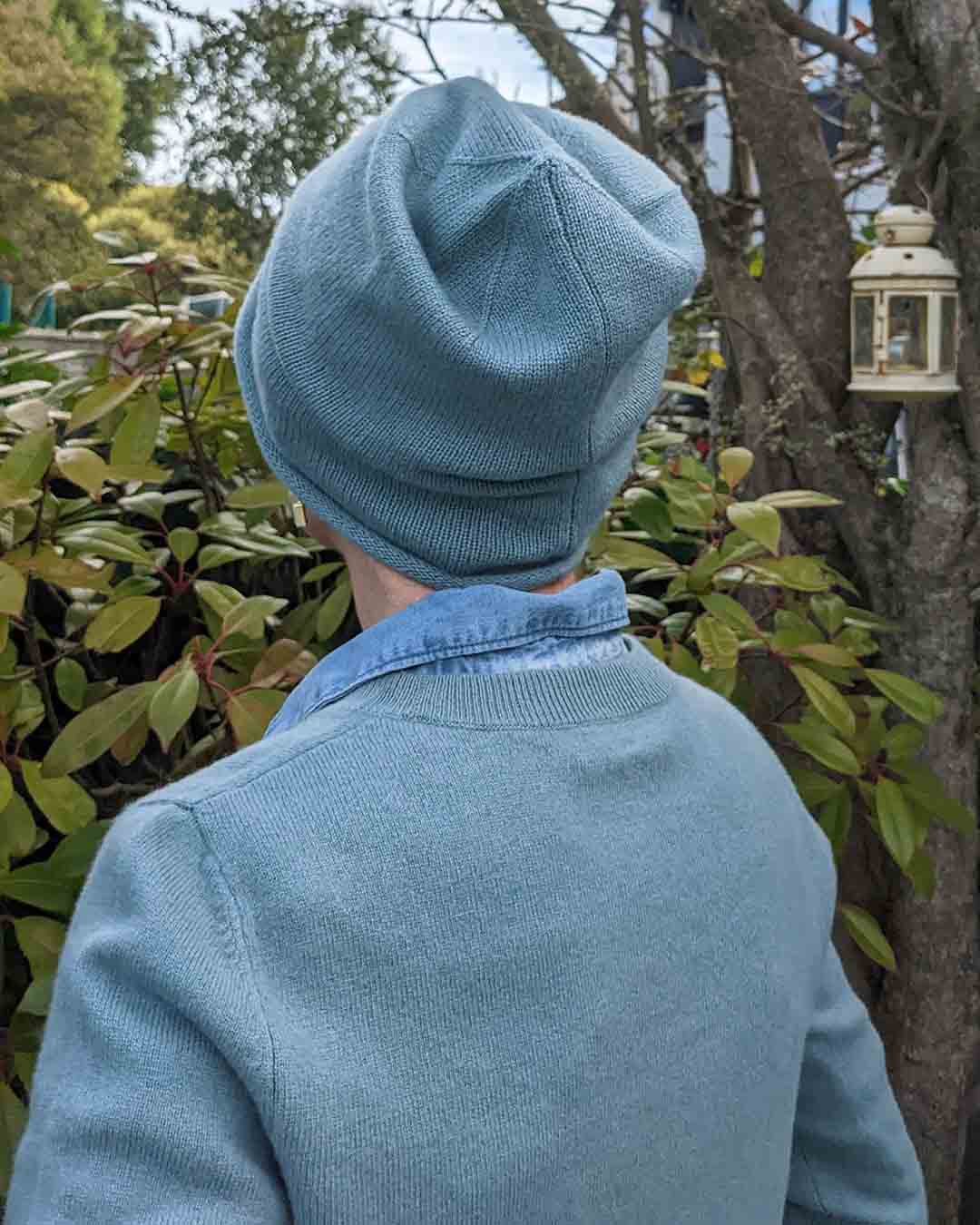 green cashmere sweater and hat