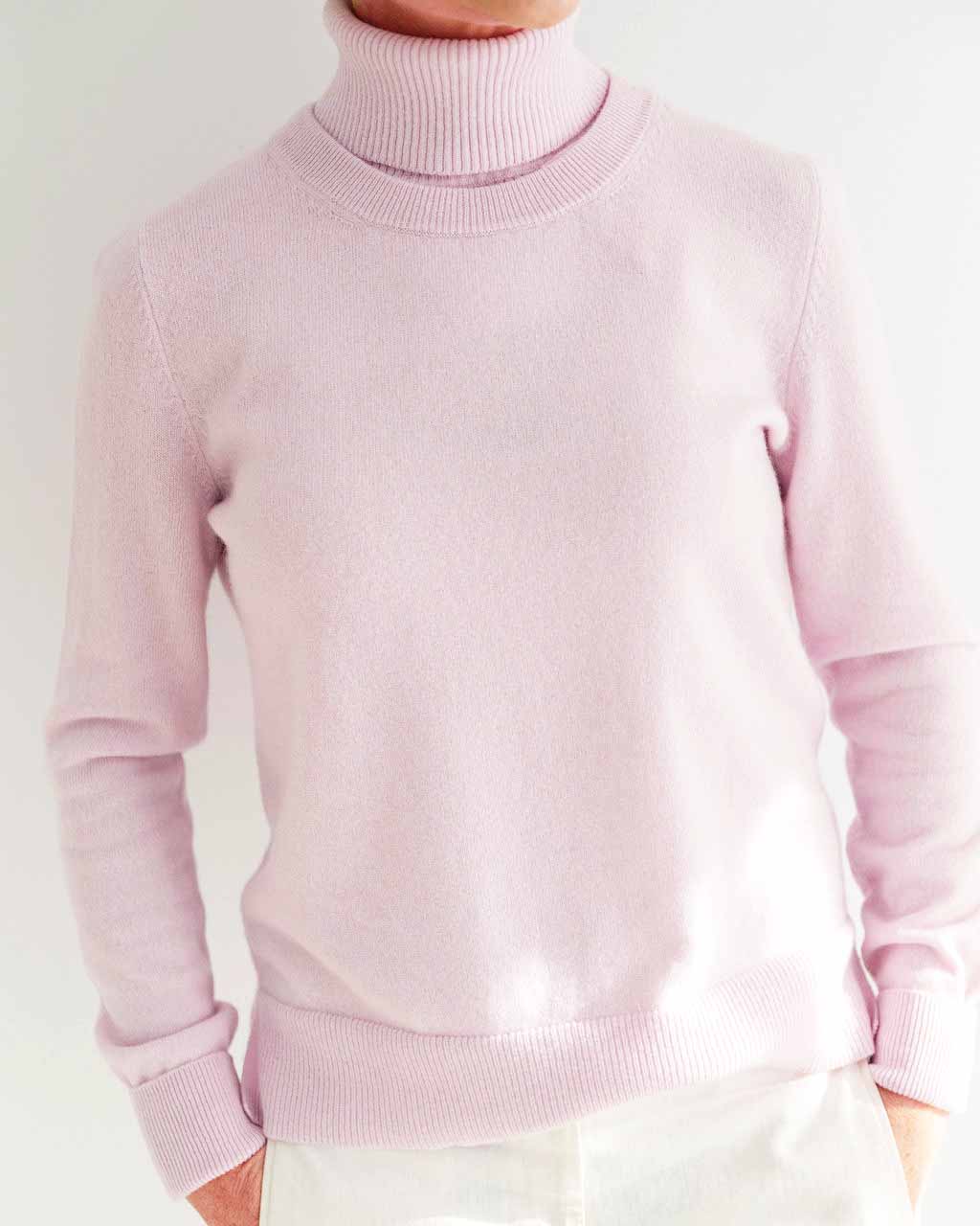 Peony Pink Cashmere Jumper with Poloneck Sweater